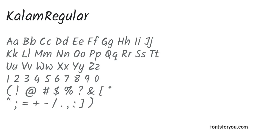 A fonte KalamRegular – alfabeto, números, caracteres especiais