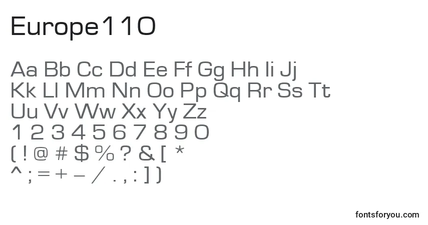 A fonte Europe110 – alfabeto, números, caracteres especiais