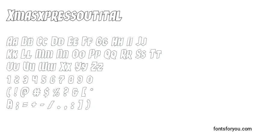 Czcionka Xmasxpressoutital – alfabet, cyfry, specjalne znaki