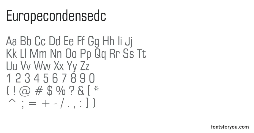 A fonte Europecondensedc – alfabeto, números, caracteres especiais