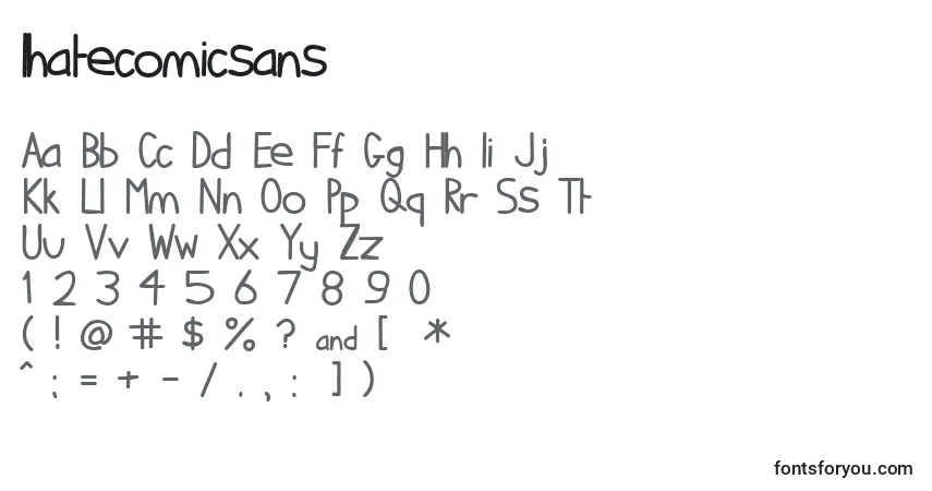 A fonte Ihatecomicsans – alfabeto, números, caracteres especiais