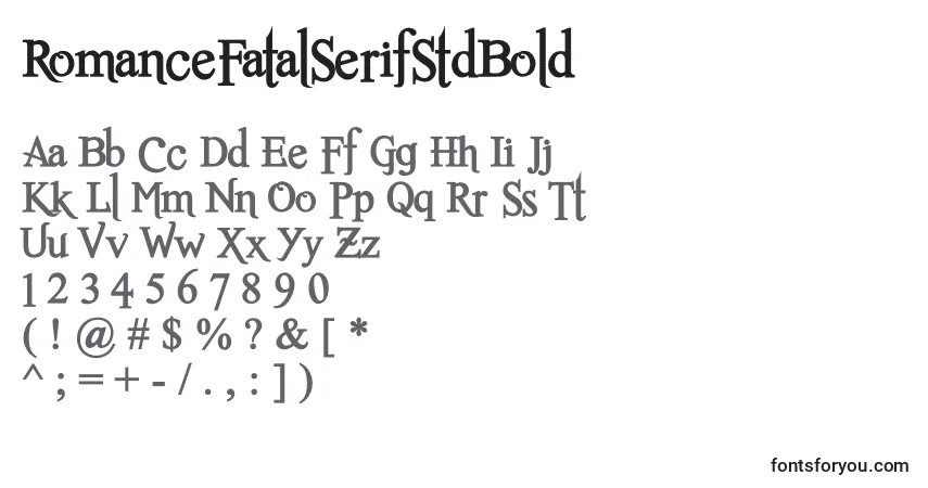 A fonte RomanceFatalSerifStdBold – alfabeto, números, caracteres especiais