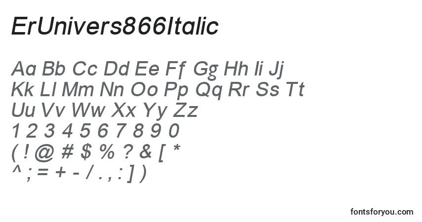 Czcionka ErUnivers866Italic – alfabet, cyfry, specjalne znaki