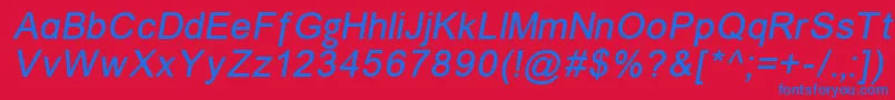 Czcionka ErUnivers866Italic – niebieskie czcionki na czerwonym tle