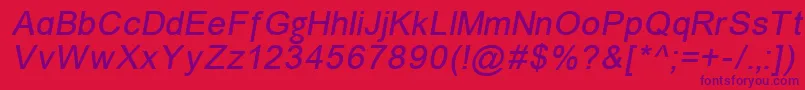 ErUnivers866Italic-Schriftart – Violette Schriften auf rotem Hintergrund