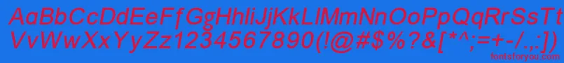 ErUnivers866Italic-Schriftart – Rote Schriften auf blauem Hintergrund
