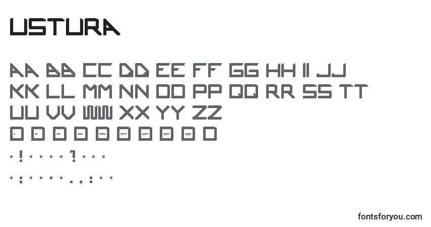 Czcionka Ustura – alfabet, cyfry, specjalne znaki