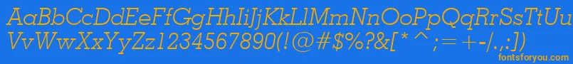 フォントGeo703li – オレンジ色の文字が青い背景にあります。