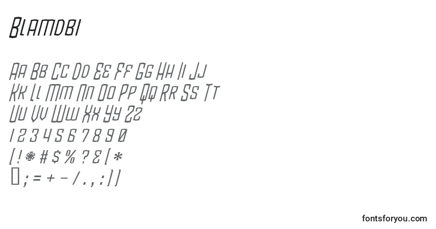 Czcionka Blamdbi – alfabet, cyfry, specjalne znaki