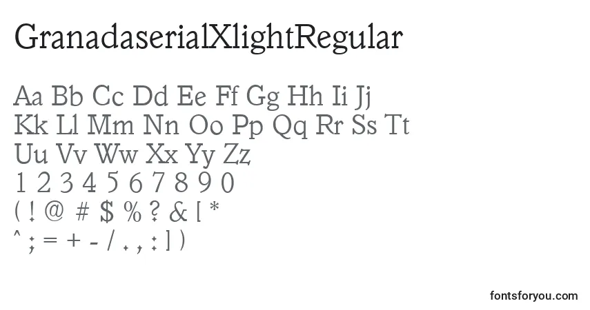 A fonte GranadaserialXlightRegular – alfabeto, números, caracteres especiais