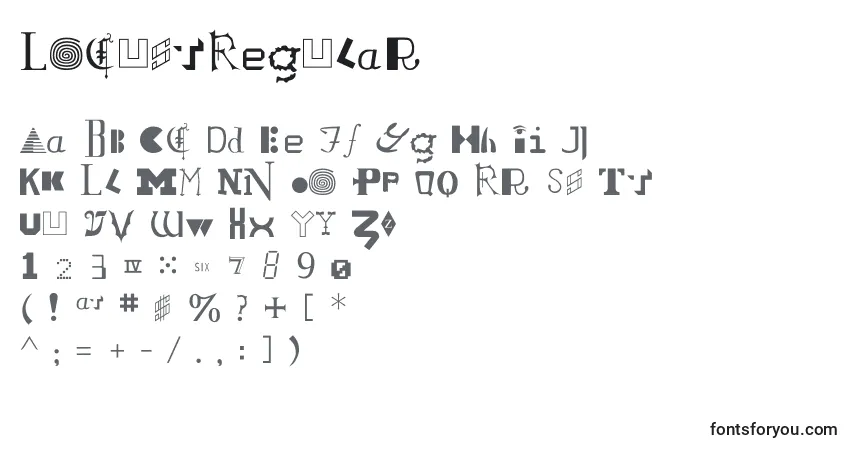 Czcionka LocustRegular – alfabet, cyfry, specjalne znaki