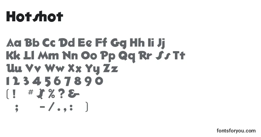 Czcionka Hotshot – alfabet, cyfry, specjalne znaki