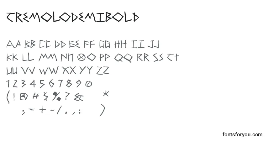 A fonte TremoloDemibold – alfabeto, números, caracteres especiais