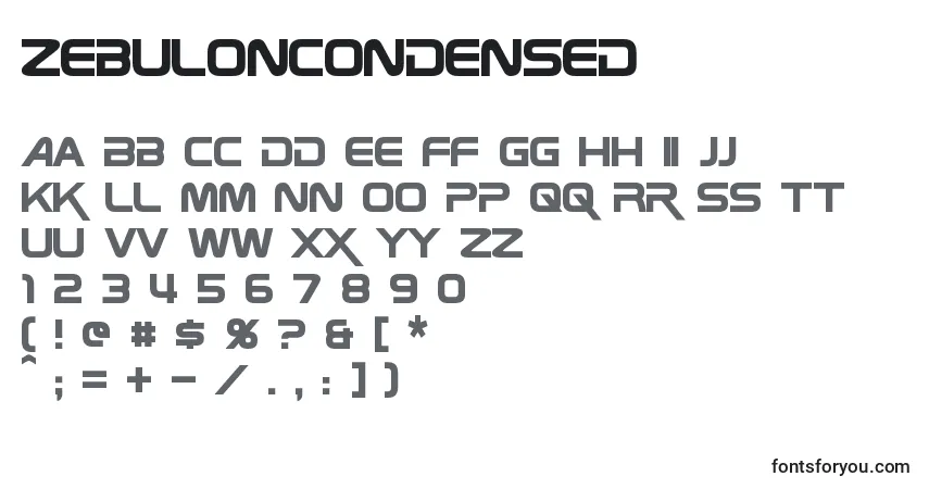 Шрифт ZebulonCondensed – алфавит, цифры, специальные символы
