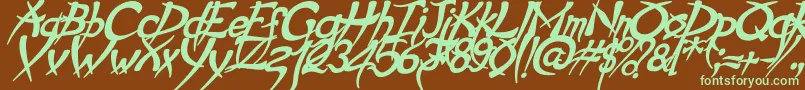 フォントPsychoBoldItalic – 緑色の文字が茶色の背景にあります。