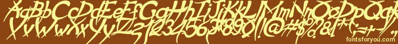 PsychoBoldItalic-fontti – keltaiset fontit ruskealla taustalla