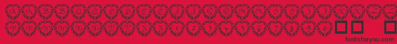 Czcionka 101 Heart Framed – czarne czcionki na czerwonym tle