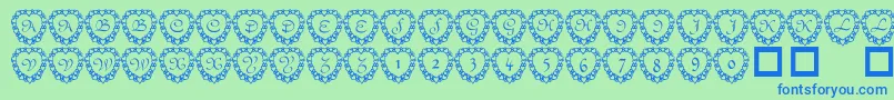 101 Heart Framed Font – Blue Fonts on Green Background