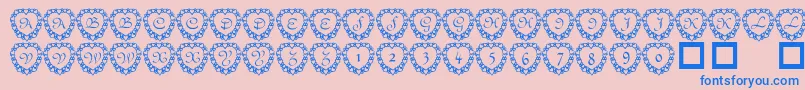 101 Heart Framed Font – Blue Fonts on Pink Background
