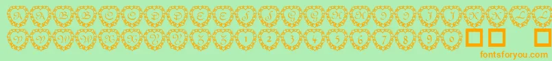 101 Heart Framed Font – Orange Fonts on Green Background