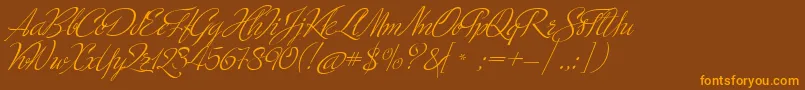 MinistryScript-Schriftart – Orangefarbene Schriften auf braunem Hintergrund