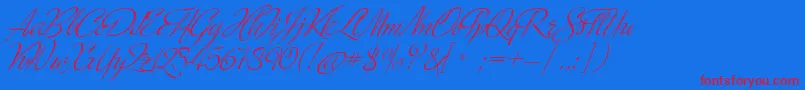 MinistryScript Font – Red Fonts on Blue Background