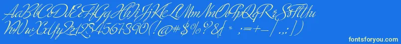 MinistryScript-Schriftart – Gelbe Schriften auf blauem Hintergrund