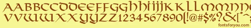 フォントNorse – 茶色の文字が黄色の背景にあります。