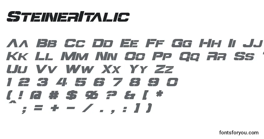 Czcionka SteinerItalic – alfabet, cyfry, specjalne znaki