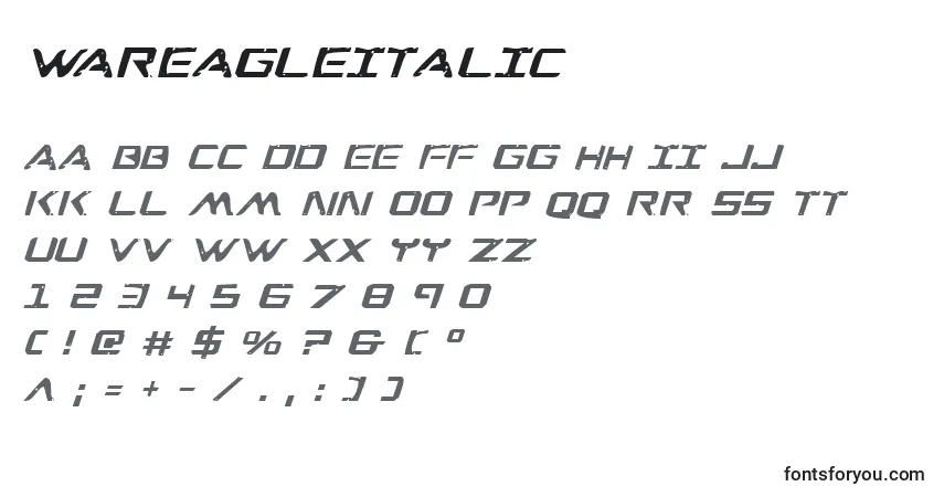 Schriftart WarEagleItalic – Alphabet, Zahlen, spezielle Symbole