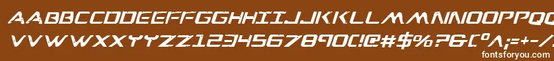 WarEagleItalic-fontti – valkoiset fontit ruskealla taustalla