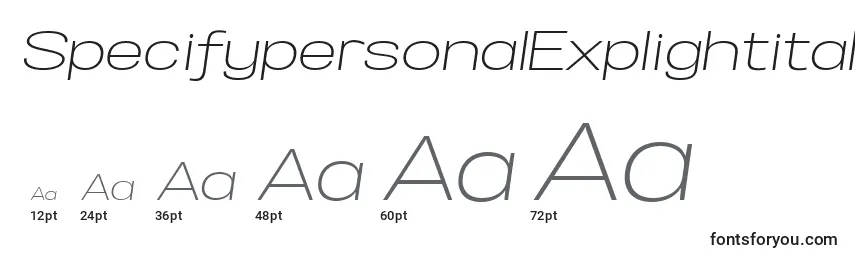 SpecifypersonalExplightitalic Font Sizes