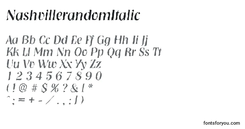 A fonte NashvillerandomItalic – alfabeto, números, caracteres especiais