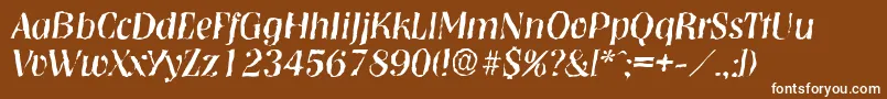 NashvillerandomItalic-fontti – valkoiset fontit ruskealla taustalla