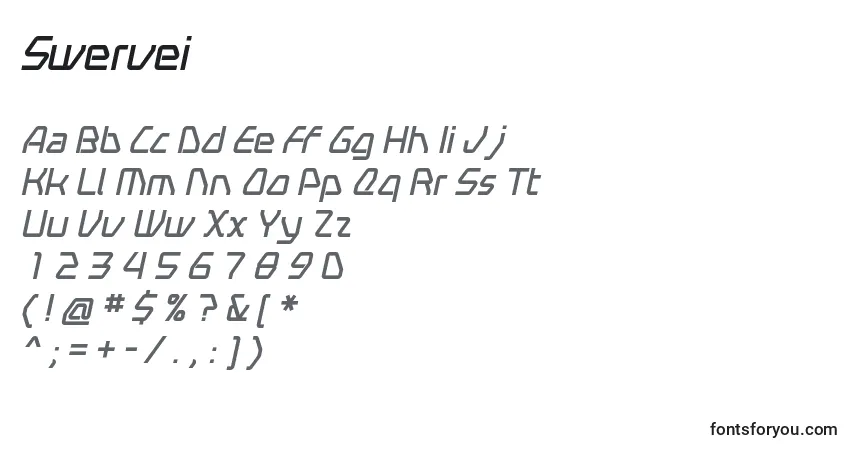 Schriftart Swervei – Alphabet, Zahlen, spezielle Symbole