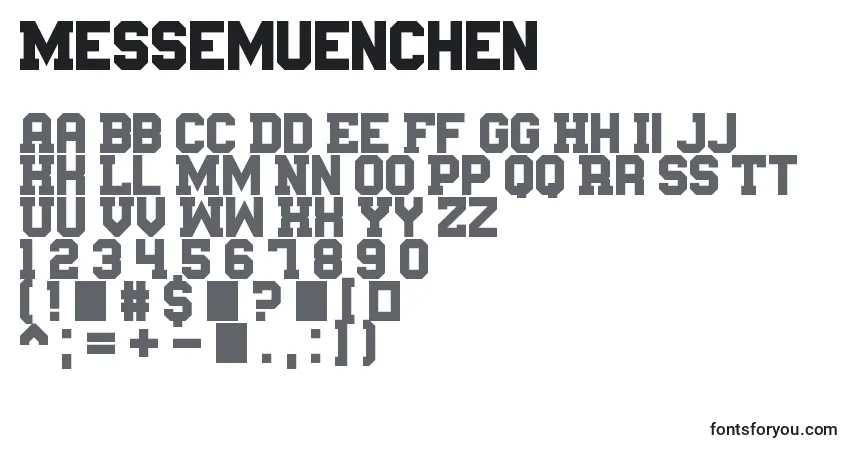 Czcionka Messemuenchen – alfabet, cyfry, specjalne znaki