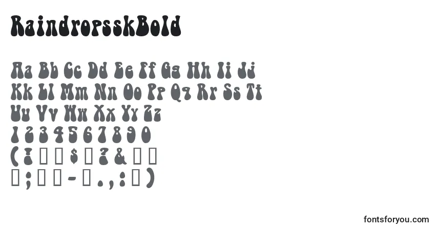 A fonte RaindropsskBold – alfabeto, números, caracteres especiais