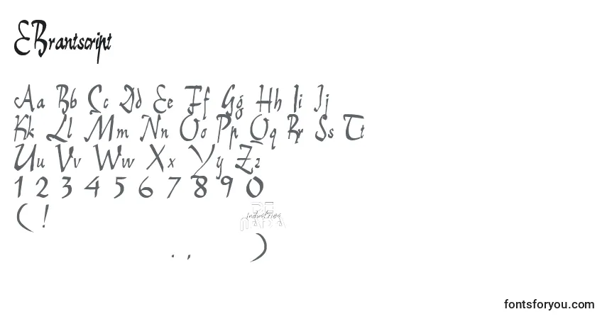 A fonte EBrantscript – alfabeto, números, caracteres especiais