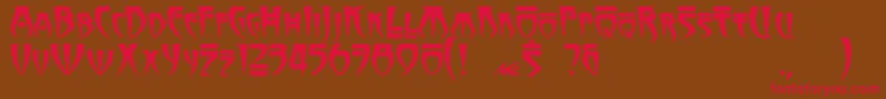 フォントStormbringer – 赤い文字が茶色の背景にあります。