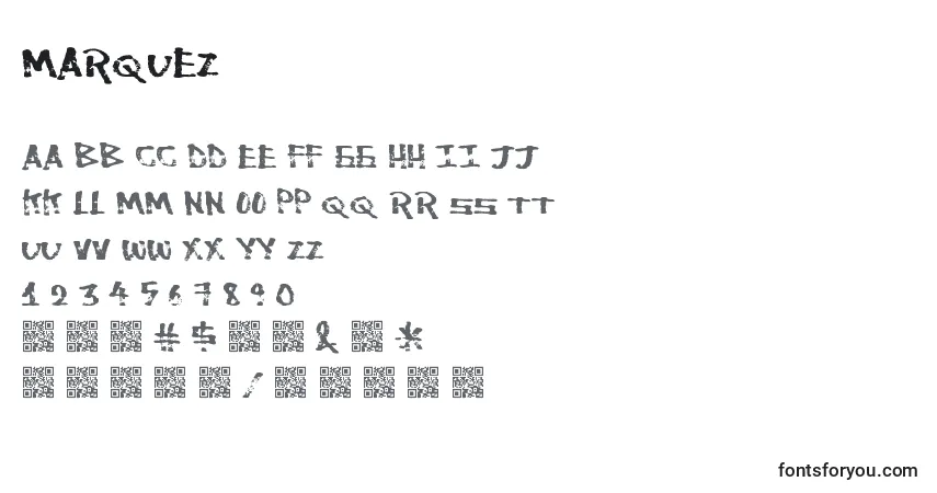 A fonte Marquez – alfabeto, números, caracteres especiais
