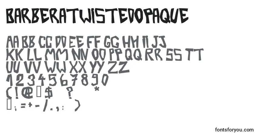 A fonte BarberatwistedOpaque – alfabeto, números, caracteres especiais