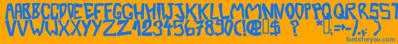 BarberatwistedOpaque-Schriftart – Blaue Schriften auf orangefarbenem Hintergrund