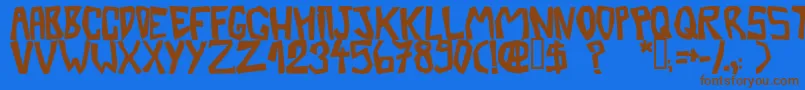 フォントBarberatwistedOpaque – 茶色の文字が青い背景にあります。