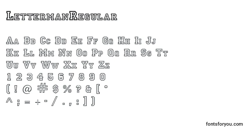 A fonte LettermanRegular – alfabeto, números, caracteres especiais
