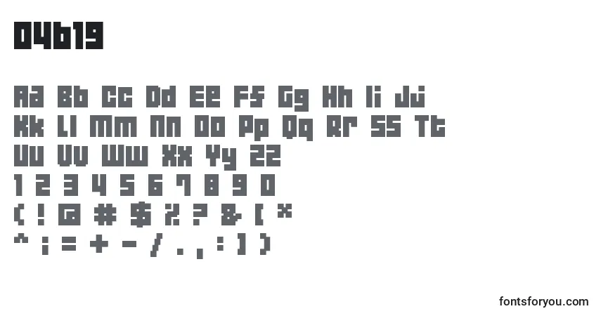 Czcionka 04b19 – alfabet, cyfry, specjalne znaki