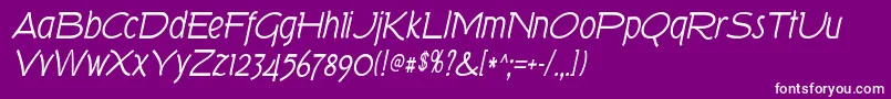 TorkItalic-Schriftart – Weiße Schriften auf violettem Hintergrund