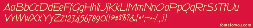 TorkItalic-Schriftart – Gelbe Schriften auf rotem Hintergrund