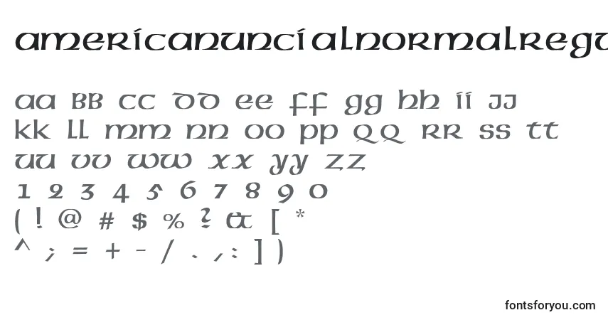Czcionka AmericanUncialNormalRegular – alfabet, cyfry, specjalne znaki