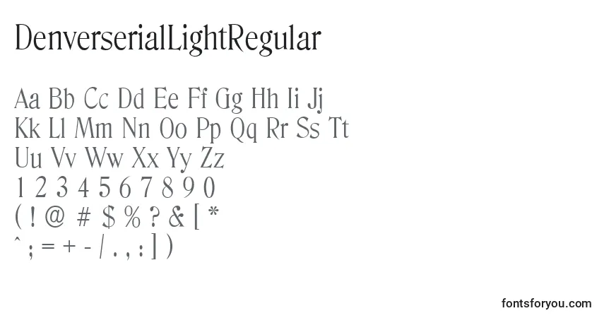 A fonte DenverserialLightRegular – alfabeto, números, caracteres especiais