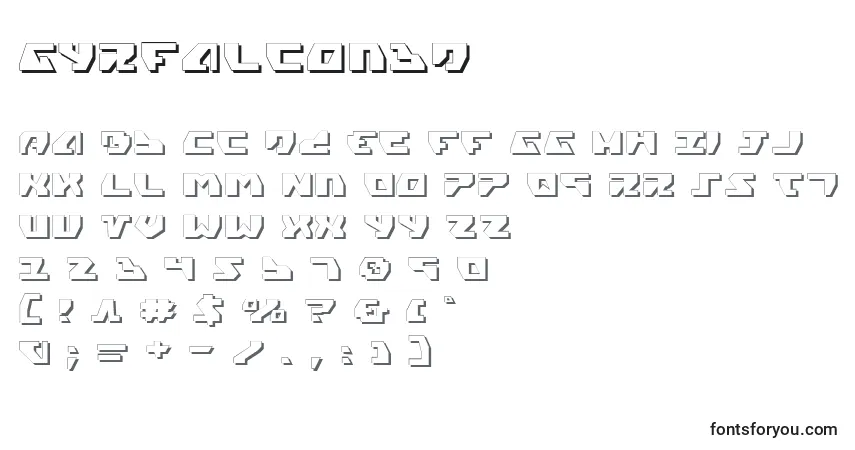 Czcionka Gyrfalcon3D – alfabet, cyfry, specjalne znaki